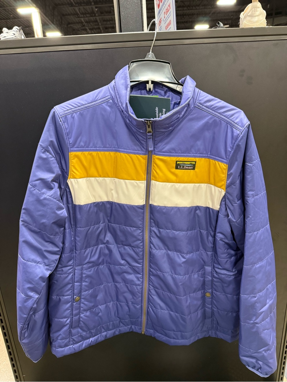 L.L. Bean Purple Puffer Jacket with Yellow and White Stripes